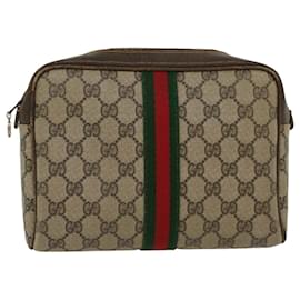 Gucci-GUCCI GG Toile Web Sherry Line Pochette Beige Rouge 27004998 Auth e3783-Rouge,Beige