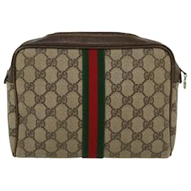 Gucci-GUCCI GG Canvas Web Sherry Line Clutch Bag Beige Red 27004998 Auth th3783-Red,Beige
