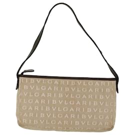 Bulgari-BVLGARI Shoulder Bag Canvas Leather Beige Auth am4708-Beige