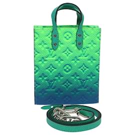 Louis Vuitton-LOUIS VUITTON Monogram Taurillon Illusion Sac Plat XS Bag M81221 LV Auth 47623a-Blue,Green
