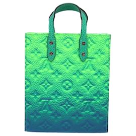Louis Vuitton-LOUIS VUITTON Monograma Taurillon Illusion Sac Plat XS Bolsa M81221 Autenticação de LV 47623NO-Azul,Verde