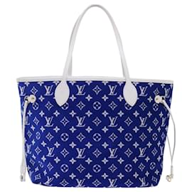 Louis Vuitton-LOUIS VUITTON Monogramme Jaguar Neverfull MM Sac Cabas Velours M46220 Auth LV 46153A-Blanc,Bleu