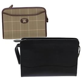Burberry-BURBERRY Clutch Bag Nylon Leather 2Set Black Beige Auth bs6751-Black,Beige