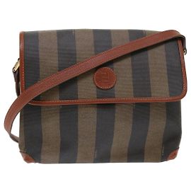 FENDI Borsa a spalla in tela pecan Nero Marrone Auth fm2527 Marrone Nero