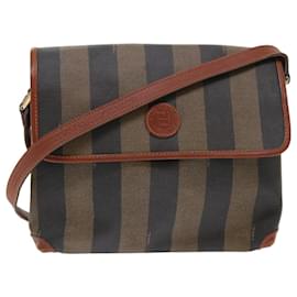 Fendi-Bolsa de ombro FENDI Pecan Canvas Preto Marrom Auth fm2527-Marrom,Preto