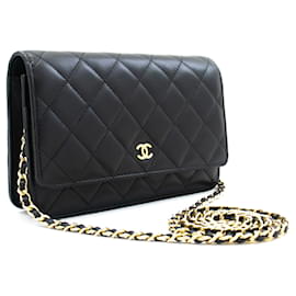 Chanel-CHANEL Black Classic Wallet On Chain WOC Shoulder Bag Lambskin-Black