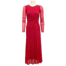 Fuzzi-Fuzzi Magenta Long Sleeved Dress with Knot Detail-Pink
