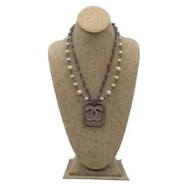 Chanel-Chanel 2017 CC Strass Pendant Faux Pearl Chain Necklace-Multiple colors