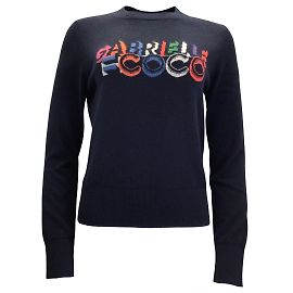 Chanel Navy Blue Multi Gabrielle Coco Long Sleeved Crewneck Cashmere Knit Pullover Sweater Blue