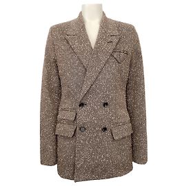 Bottega Veneta Brown Tweed Boucle Herringbone Double Breasted Blazer Brown