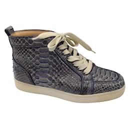 Christian Louboutin-Christian Louboutin Blue Python Skin Leather High-Top Sneakers-Blue