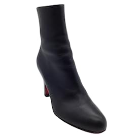 Christian Louboutin-Christian Louboutin Black Leather Round Toe Ankle Boots-Black