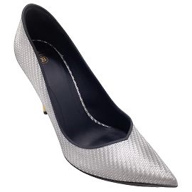 Balmain Ruby Silver Metálico Biqueira Apontada Embelezada Bombas Prata