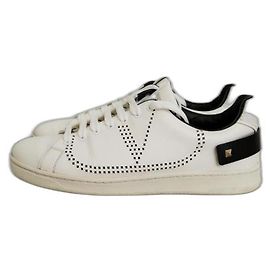 Baskets Valentino Garavani Back Net en cuir blanc Blanc