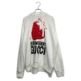 Gucci-***GUCCI Pullover-Kapuzenpullover mit Erdbeer-Nietenmuster-Weiß