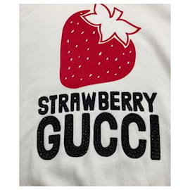 Gucci-***GUCCI Pullover-Kapuzenpullover mit Erdbeer-Nietenmuster-Weiß