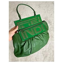 Fendi-Fendi green leather to you convertible clutch-Green