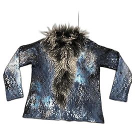 Autre Marque VOR DIR Strickjacke Blau Kaschmir Wolle Pelzkragen Blau