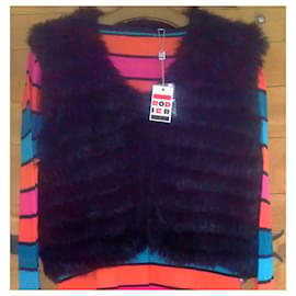 Rodier-Superb short sleeveless vest knitted black rabbit hair Rodier size XL-Black