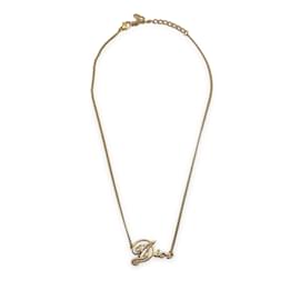 Christian Dior-Vintage Gold Metal Signature Chain Necklace-Golden