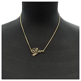 Christian Dior-Vintage Gold Metal Signature Chain Necklace-Golden