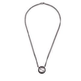 Gucci-Sterling Silver GG Logo Pendant Unisex Chain Necklace-Silvery