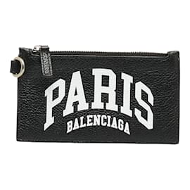 Balenciaga-Porta carte con zip in pelle con logo 594548-Nero