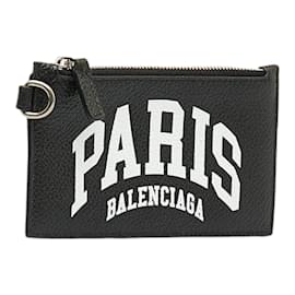 Balenciaga-Porte-cartes zippé en cuir à logo 594548-Noir