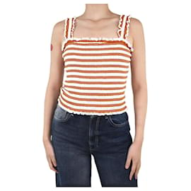 Veronica Beard-Brown striped and shirred top - size S-Brown