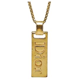 Dior-Dior Gold Logo Plate Pendant Necklace-Golden