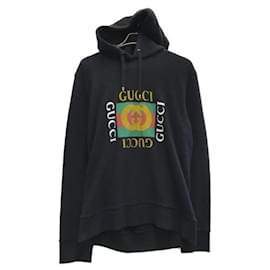 Gucci-***GUCCI  Vintage processed old logo print sweatshirt hoodie-Black