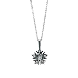 & Other Stories-Platinum Diamond Flower Pendant Necklace-Silvery
