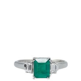 & Other Stories-Platinum Diamond Emerald Ring-Silvery