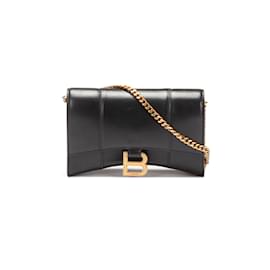 Balenciaga-Leather Hourglass Wallet on Chain 656050-Black