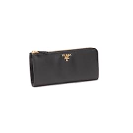 Prada-Prada Saffiano Leather Zip Around Wallet Leather Long Wallet in Good condition-Black