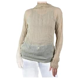 Issey Miyake-Green sheer pleated high-neck top - size M-Green