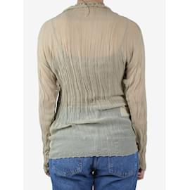 Issey Miyake-Green sheer pleated high-neck top - size M-Green