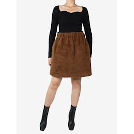 Max Mara-Brown elasticated-waist alpaca skirt - size UK 10-Brown