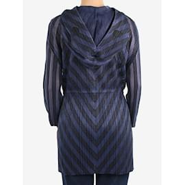 Pleats Please-Blue pleated striped hooded zipped jacket - size-Blue