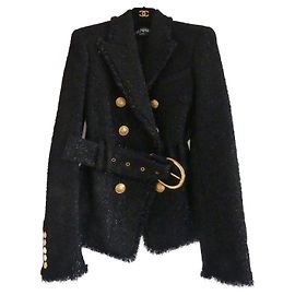 Balmain Wool Blazer Black with Gold Buttons Black