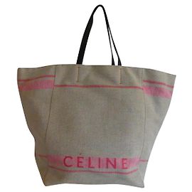 Bolsa tote oversize de lona bege Céline Bege