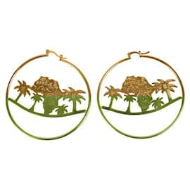Autre Marque-LITO Africa Inspired Dangle Round Earrings Hoops Disks Gold Plated Large-Golden