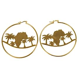 Autre Marque-LITO Africa Inspired Dangle Round Earrings Hoops Disks Gold Plated Large-Golden