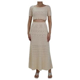 Ba&Sh Conjunto de saia de crochê em malha creme e top cropped - tamanho Reino Unido 8 Cru