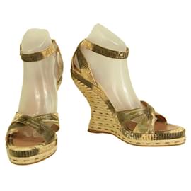 Alaïa-Alaia Beige Gray Snakeskin Leather High Heel Wedges Platform Sandals Shoes 40-Beige