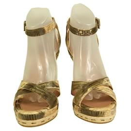 Alaïa-Alaia Beige Gray Snakeskin Leather High Heel Wedges Platform Sandals Shoes 40-Beige