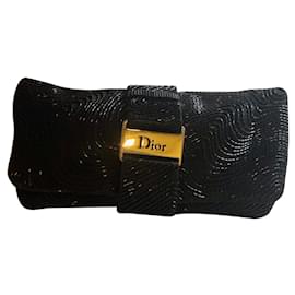 Christian Dior-Raro Christian Dior Preto Mão Frisado Strass Embelezado Bolsa Embreagem Noite-Preto
