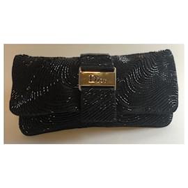 Christian Dior-Rare Christian Dior Black Hand Beaded Strass Embellished Evening Pouch Clutch Handbag-Black