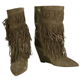 Isabel Marant Jacob Gris Daim Franges Pull On Wedge Booties Chaussures de veau taille 39 Gris anthracite