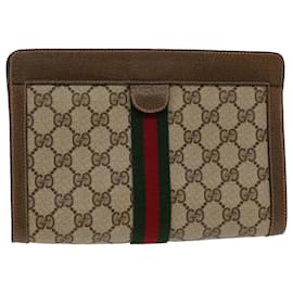 Gucci-GUCCI GG Canvas Web Sherry Line Clutch Bag Beige Red Green 89.01.001 auth 48199-Red,Beige,Green
